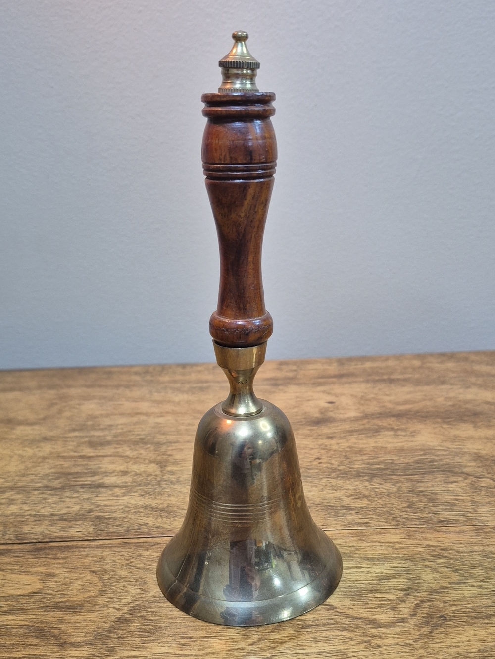 VINTAGE Brass Hand Bell with Wood Handle and Brass Finial